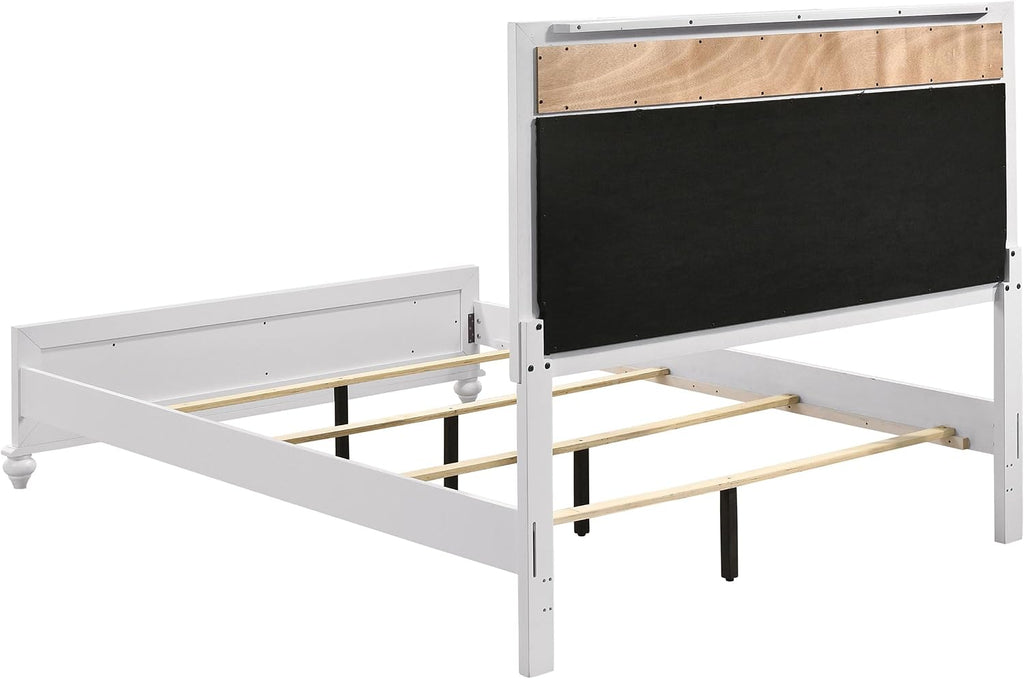 Coaster Home Furnishings Barzini Modern Classic 5-Piece Bedroom Set Leatherette Upholstered Queen Size Panel Bed Frame 56-inch Headboard White 205891Q-S5