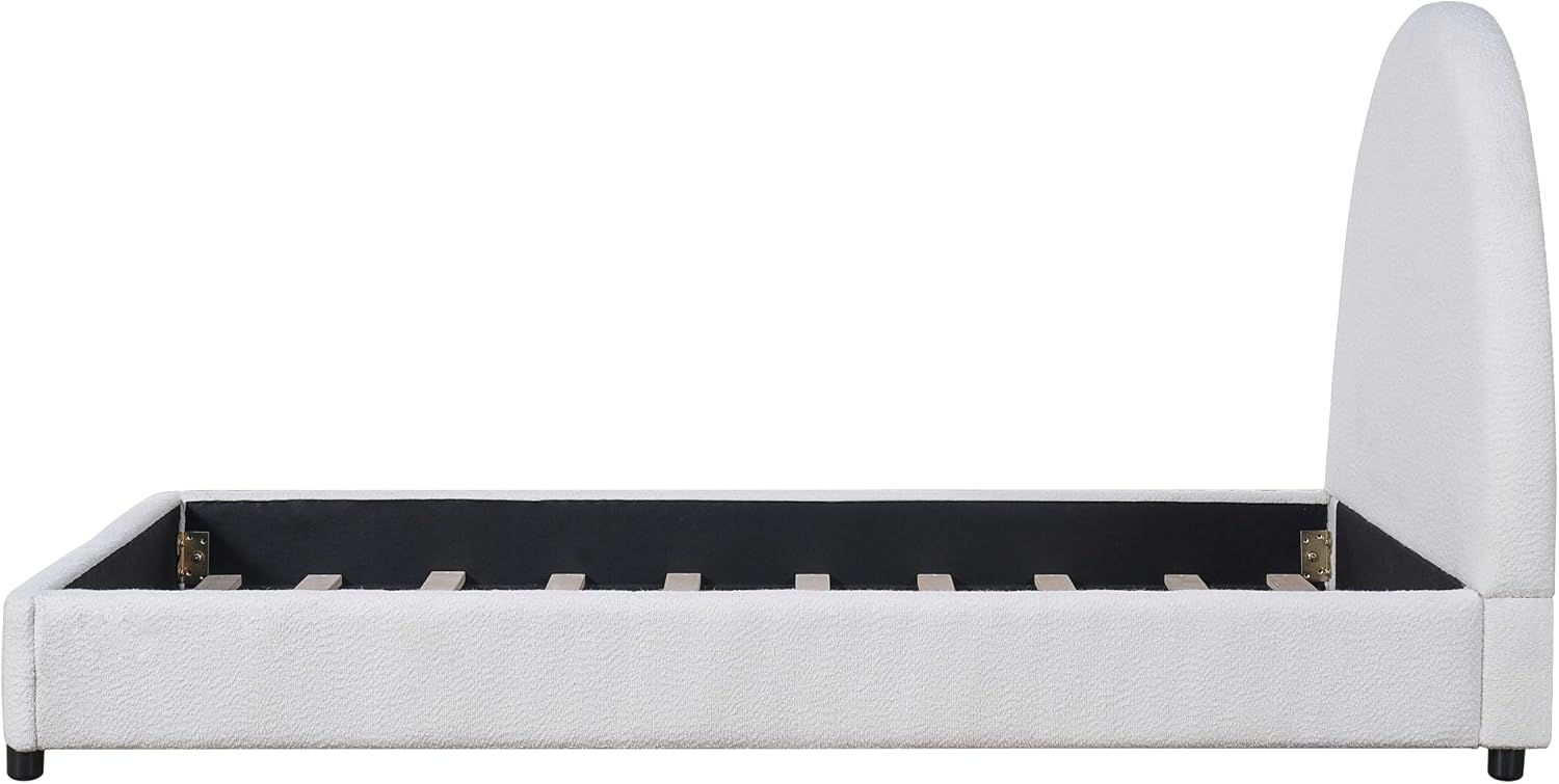 JIVOIT Modern Twin Size Bed Frame with Curved Round Headboard, Boucle Upholstered Platform Bed Frame with Sturdy Support Slats, No Box Spring Needed