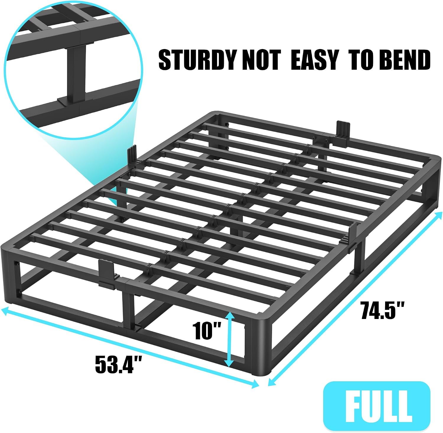 Firpeesy Upgrade Anti Bending and Round Corner Legs 10 inch Metal Full Bed Frame 3500 LBS Heavy Steel Slats Support Platform Bed Frames No Box Spring Needed Platform Noise Free Easy Assembly