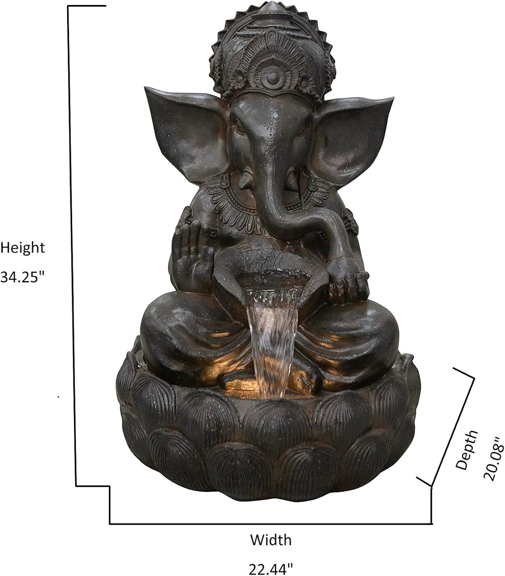 Hi-Line Gift-35 H Ganesha Fountain Outdoor Garden Sculpture W/LEDs Adjustable Water