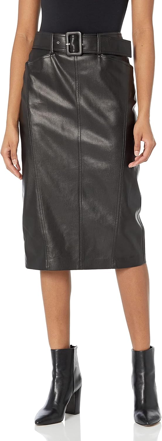 Theory Women's Belted Seam Faux Leather Skirt