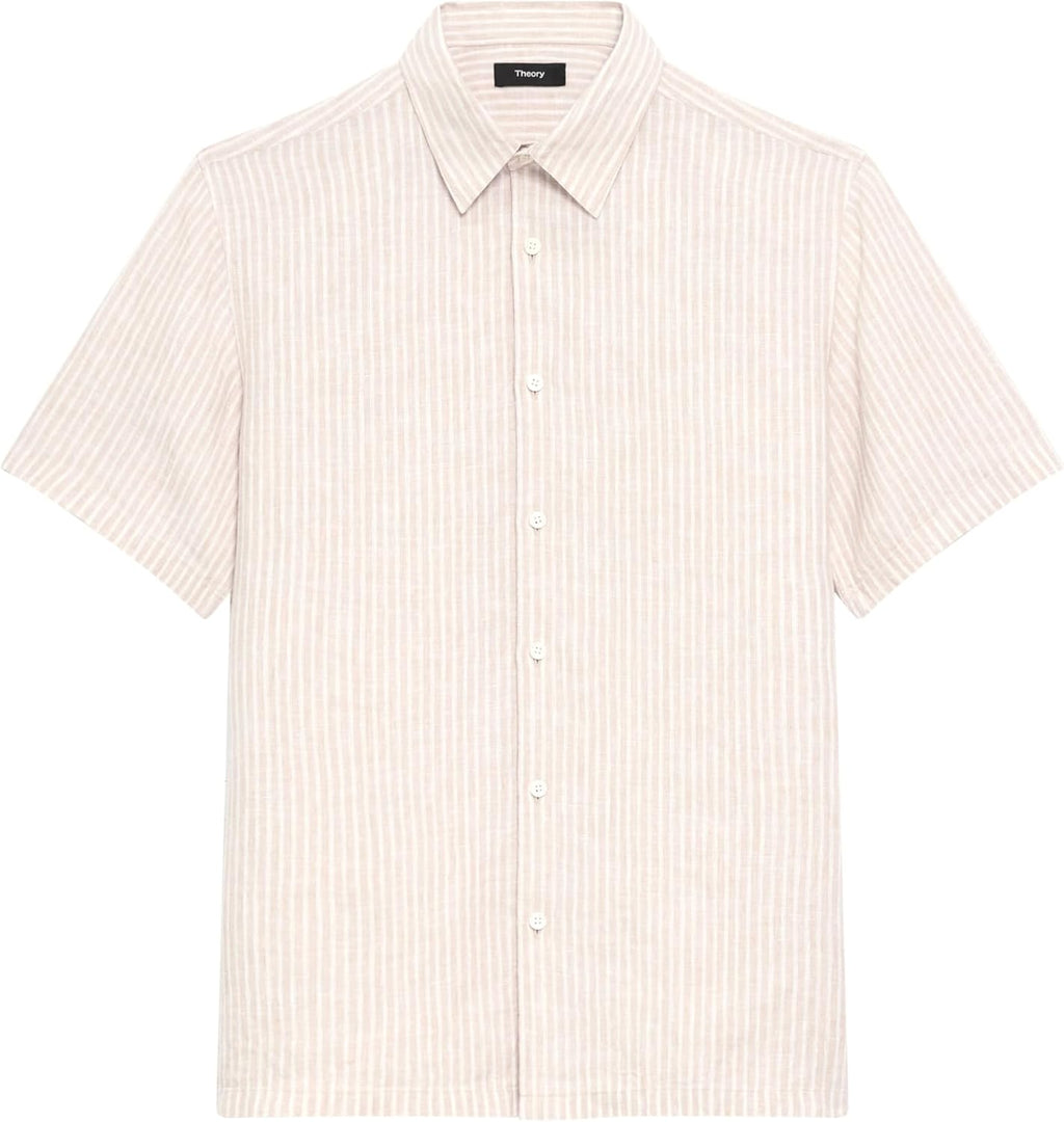 Theory Men's Theory Men's Irving Short Sleeve Button Down Woven in Summer Stripe Linen
