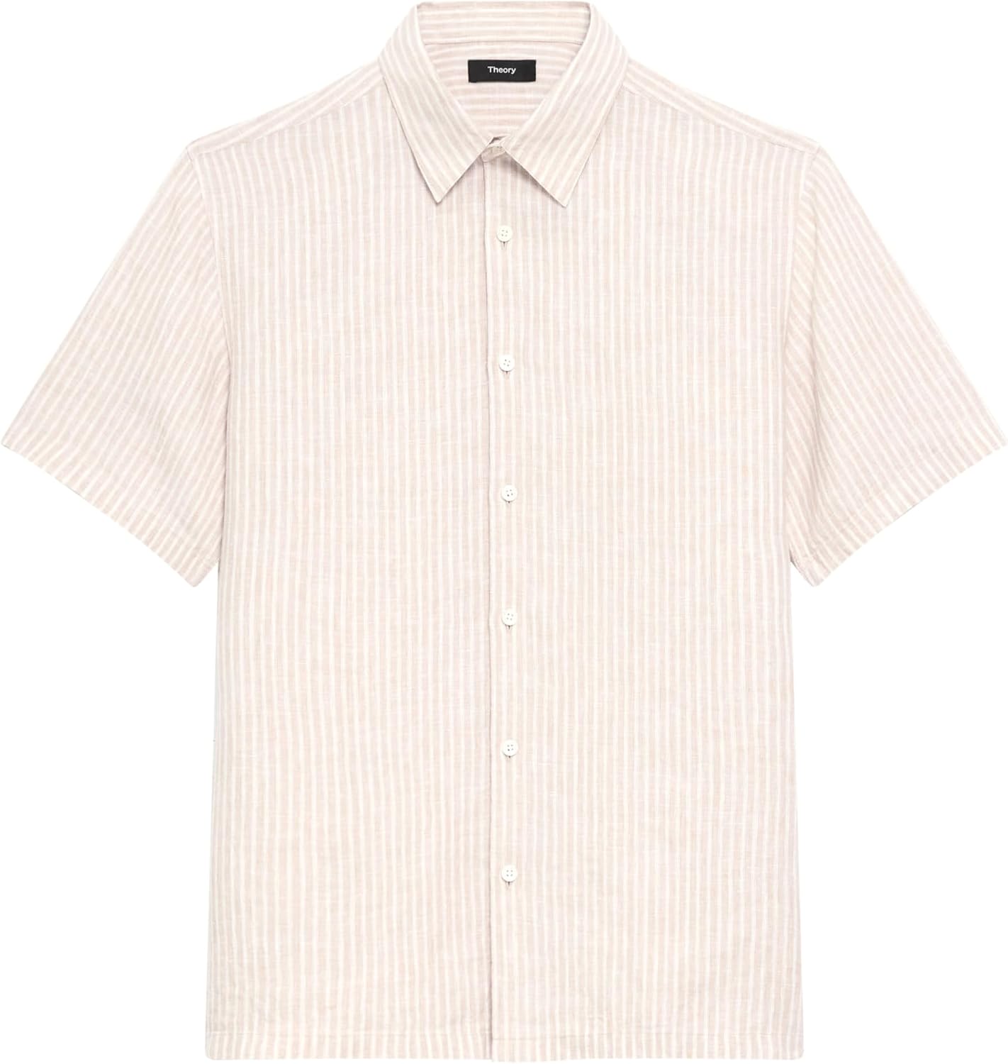 Theory Men's Theory Men's Irving Short Sleeve Button Down Woven in Summer Stripe Linen
