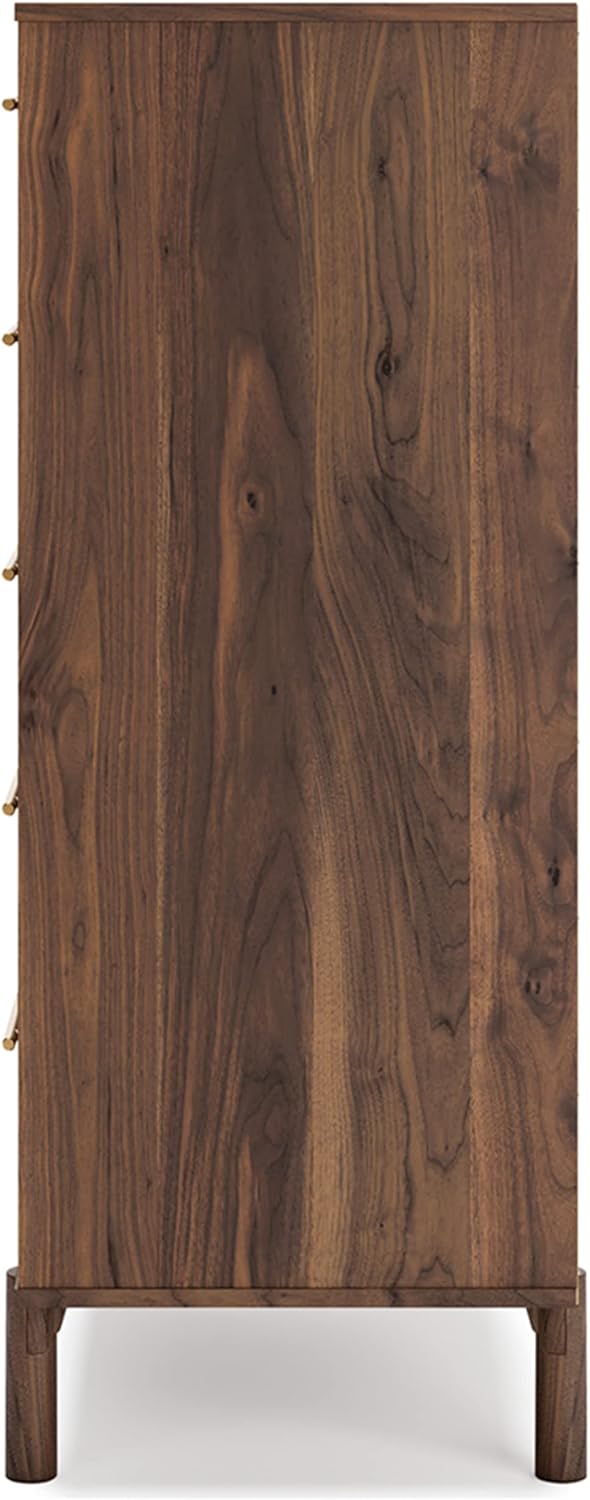 Signature Design by Ashley Calverson Contemporary 5 Drawer Chest of Smooth-Gliding Drawers and Safety Stop, Dark Brown