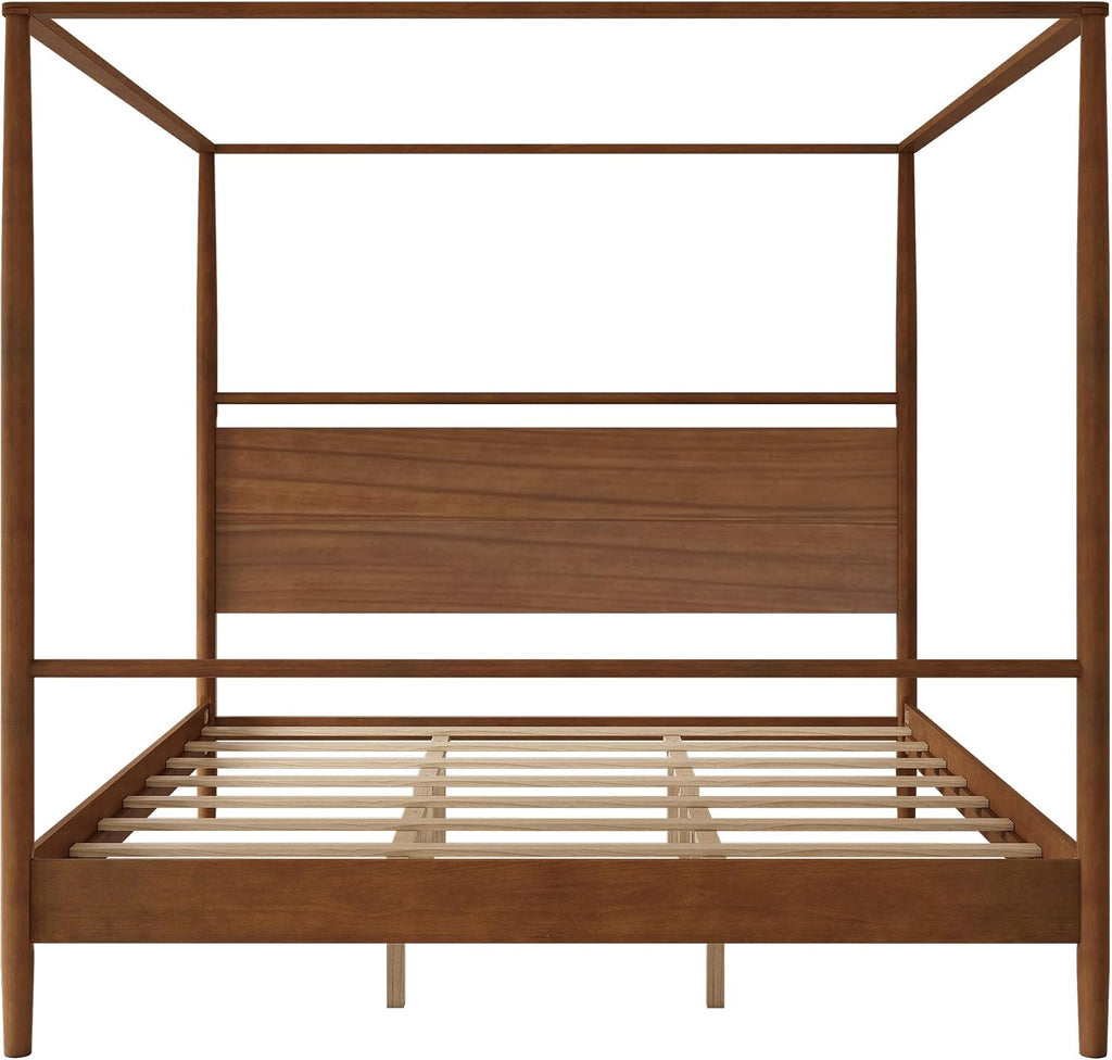 King Size Canopy Bed Frame with Headboard, Four-Poster Wood Platform Bed, No Box Spring Needed (King)