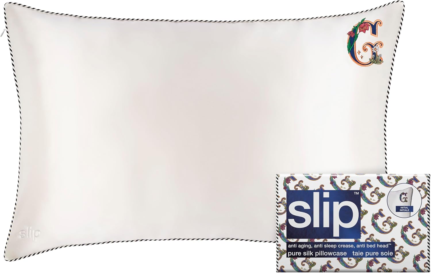 slip The Original Queen Pure Silk Pillow Case - 100% Pure 22 Momme Mulberry Silk - Queen Standard Size - Anti-Aging, Anti-BedHead, Anti-Sleep Crease, Initial Collection: Letter G (20' x 30')