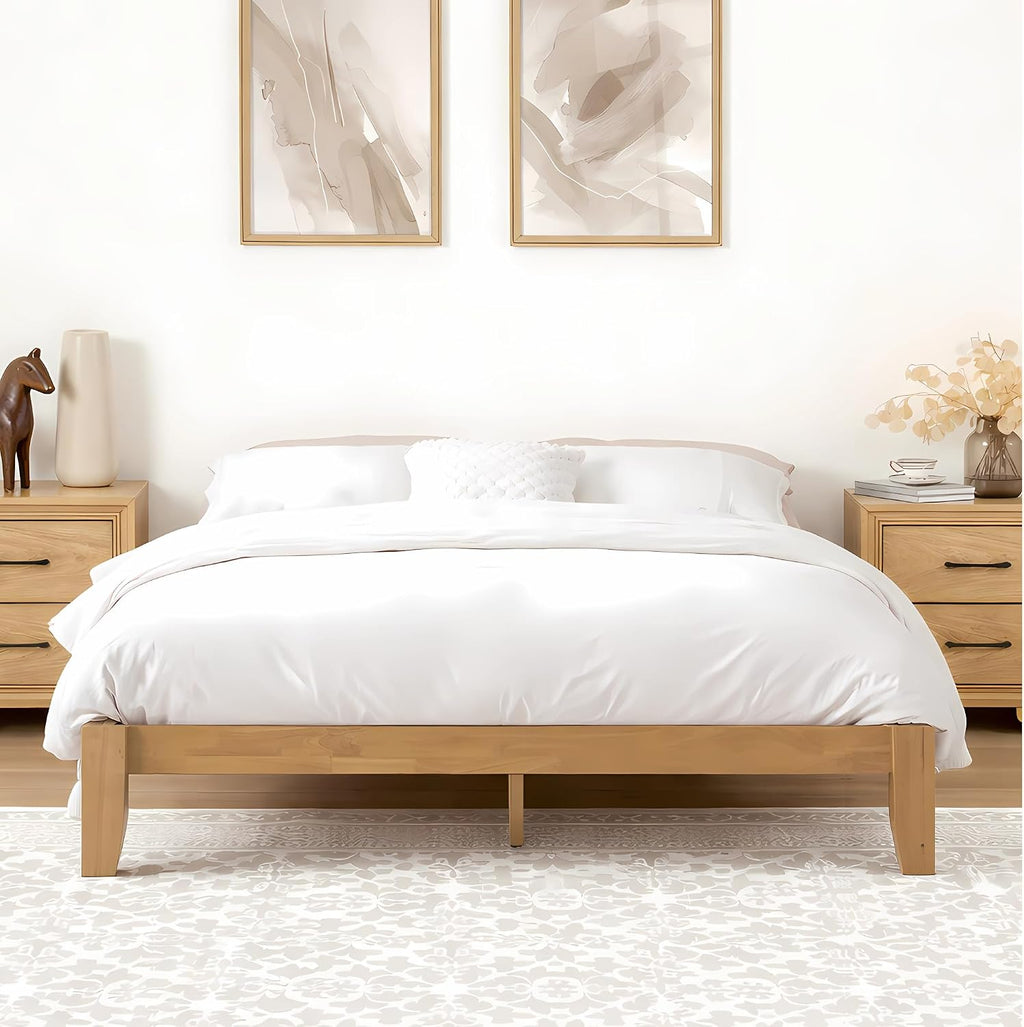 Softa Mikor Queen Japanese Joinery Bed Frame, Solid Rubberwood Platform Bed, 1500 Lbs Heavy Duty Slats Support, SGS Certified, 15Min No-Tool Setup, Under-Bed Storage, No Box Spring Needed, Noise-Free