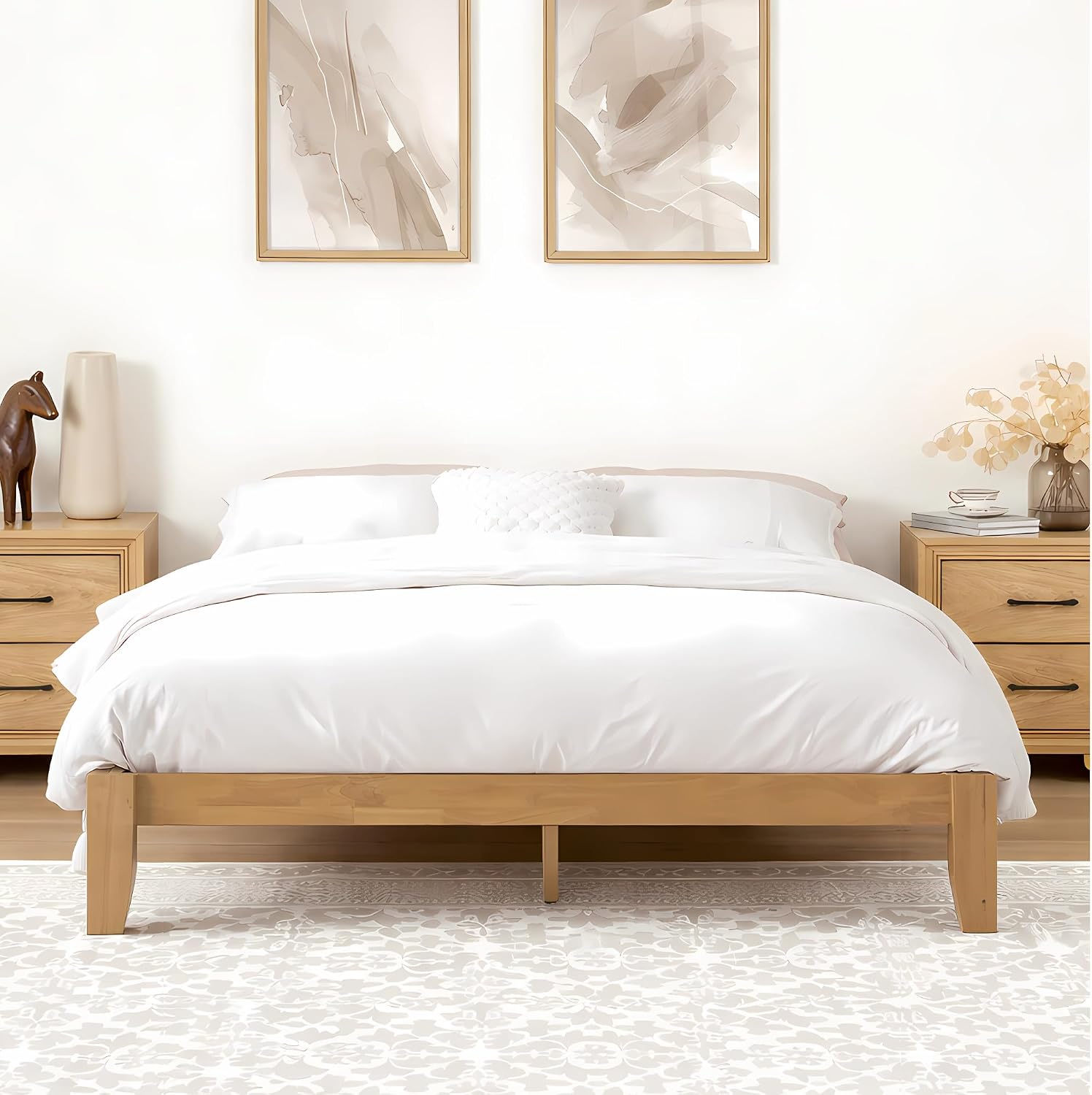 Softa Mikor Queen Japanese Joinery Bed Frame, Solid Rubberwood Platform Bed, 1500 Lbs Heavy Duty Slats Support, SGS Certified, 15Min No-Tool Setup, Under-Bed Storage, No Box Spring Needed, Noise-Free