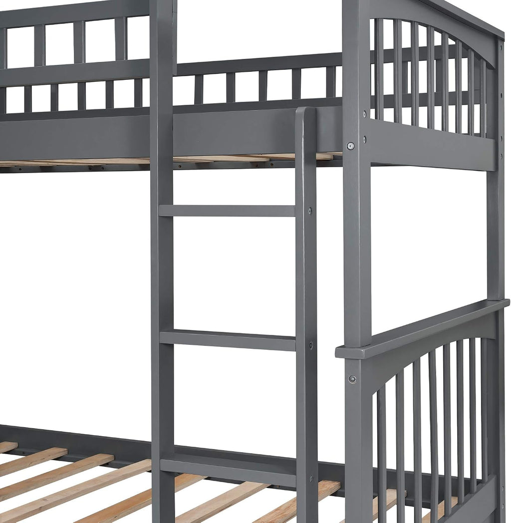 Harper & Bright Convertible Wood Twin-Over-Twin Bunk Bed with Storage Drawers and Ladder - Can Be Divided Into Two Daybeds (Grey)