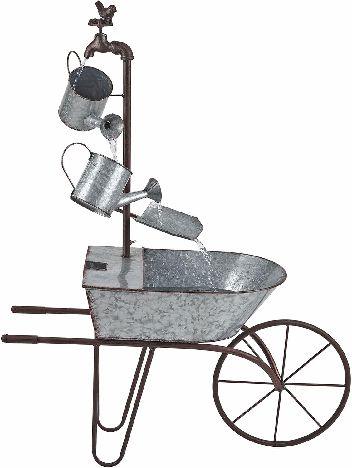 Alpine Corporation MCC574 Outdoor Floor Galvanized Shovel Pitcher Bucket Fountain, 41' Vintage Garden Water Feature, Patio & Backyard Décor, Gray