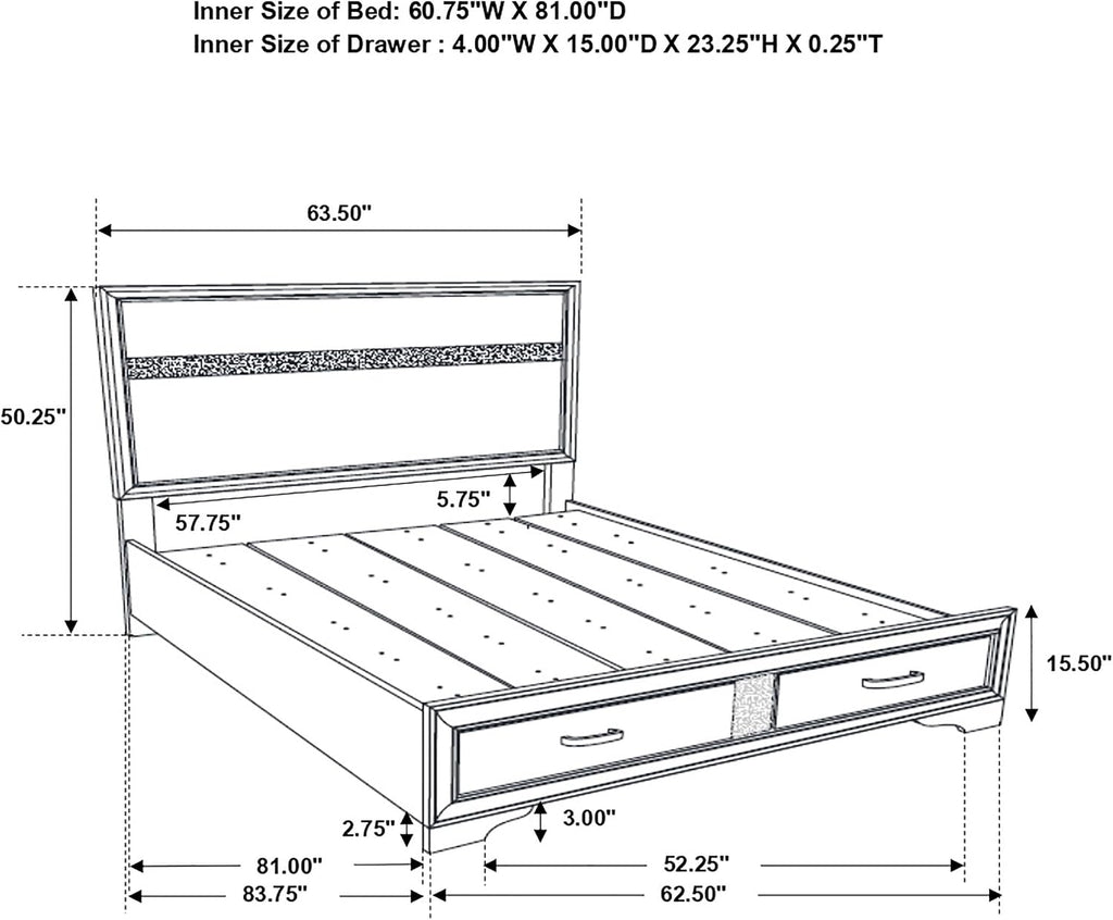 Coaster Home Furnishings Miranda Contemporary 5-Piece Bedroom Set Queen Size Storage Panel Bed Frame 50-inch Headboard White 205111Q-S5