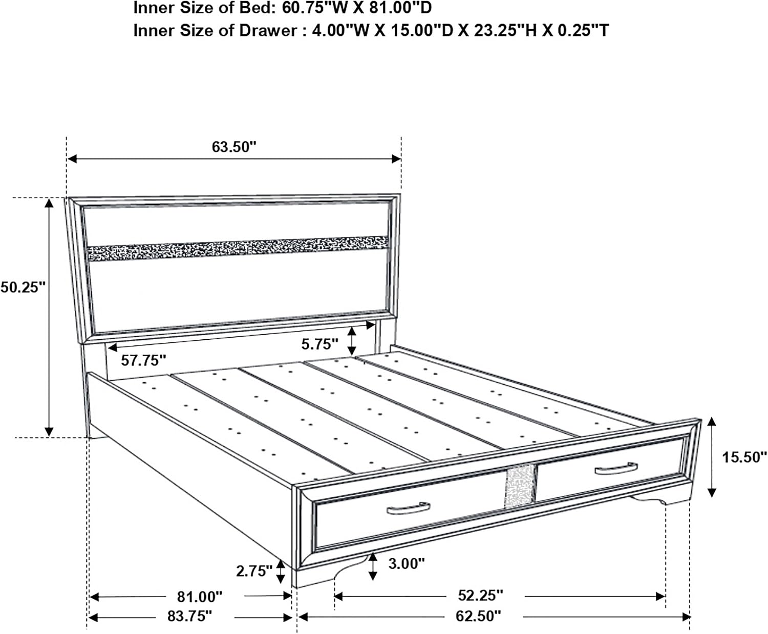Coaster Home Furnishings Miranda Contemporary 5-Piece Bedroom Set Queen Size Storage Panel Bed Frame 50-inch Headboard White 205111Q-S5