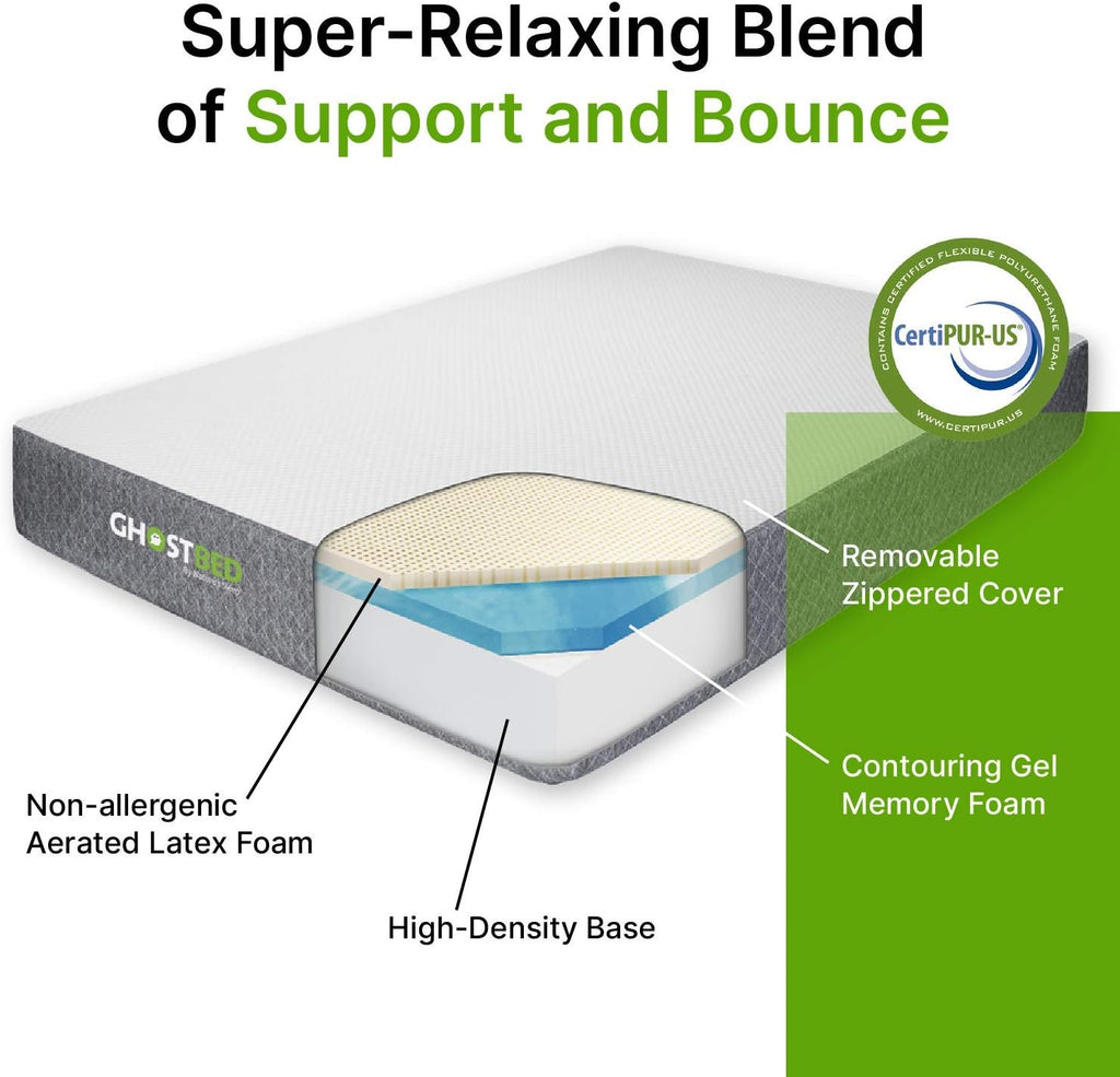 GhostBed Classic 11 Inch Memory Foam & Latex Mattress - Medium-Firm Feel, Made in The USA, Full