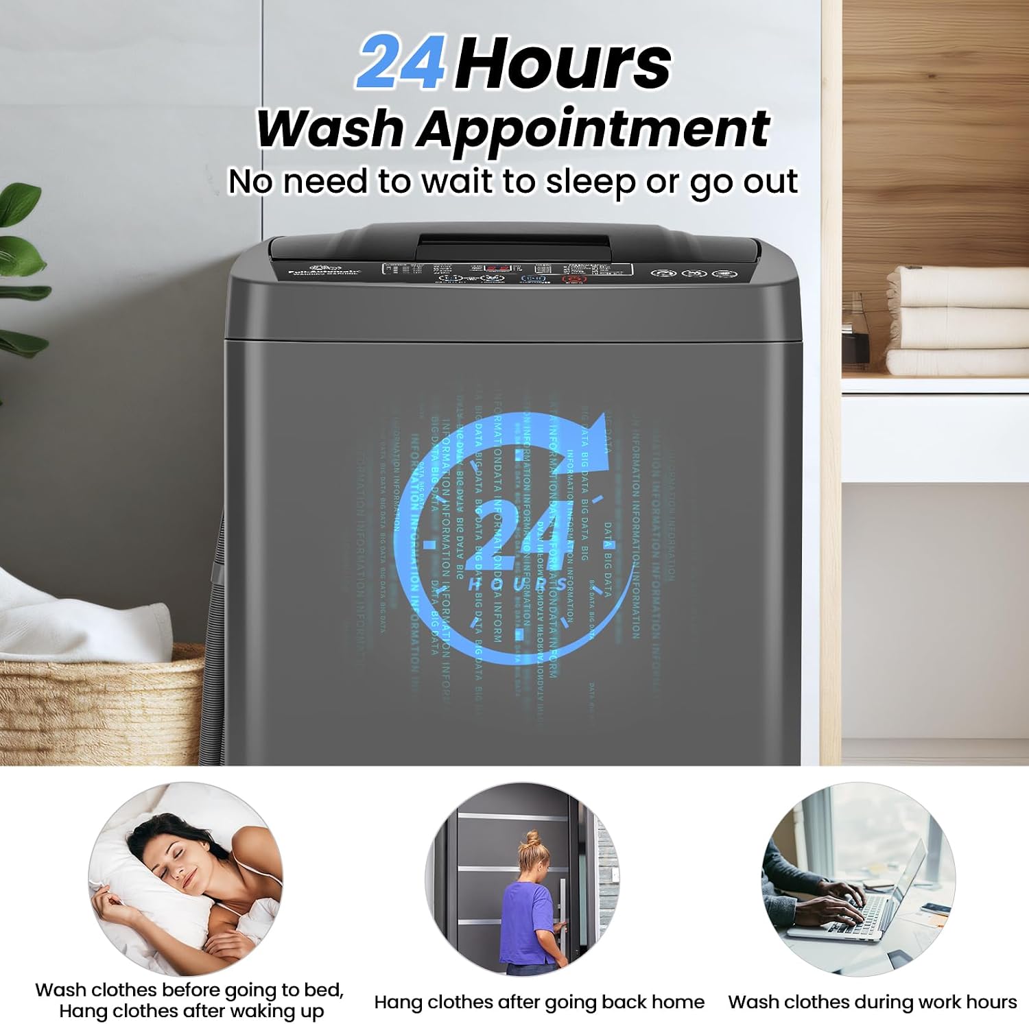 Nictemaw 2.4 Cu.ft Portable Washing Machine, 17.8 lbs Capacity Full Automatic Washing Machine with 10 Wash Programs, LED Display & Drain Pump, Portable Washer for Apartments, RV, Dorm, Home