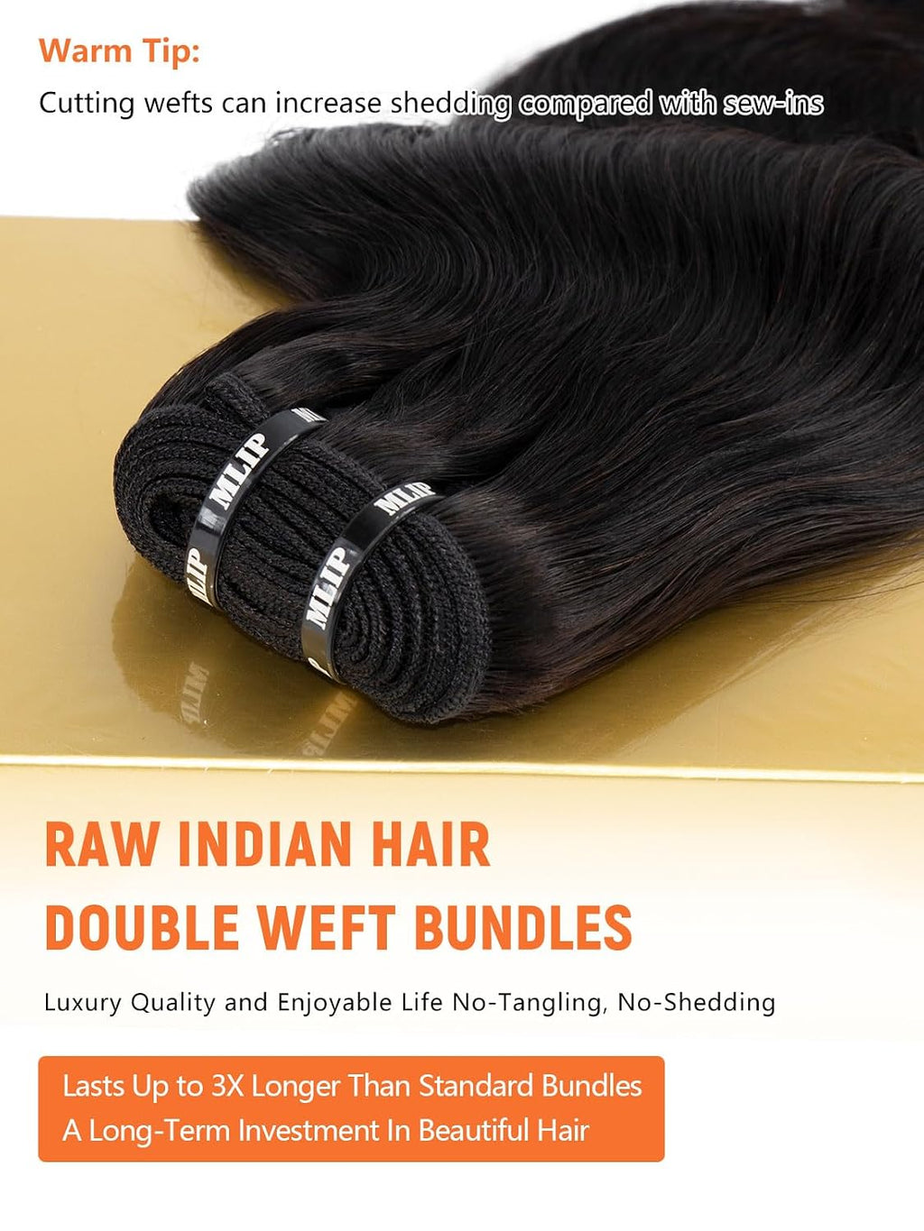 MLIP Body Wave Bundles Human Hair, 100% Raw Indian Hair, Full & Thick, No Tangle No Shedding, Silky Soft After Multiple Washes, Lasts 3X Longer, Natural Color, 3 Bundles 10 12 14 Inch