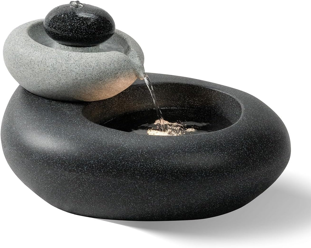 13.39' H Outdoor Water Fountain Made with Eco-Friendly Recyclable Materials, Polyethylene Rock Waterfall Outdoor Fountain, Garden Decor with LED Light & Pump for Patio, Backyard (13.39')