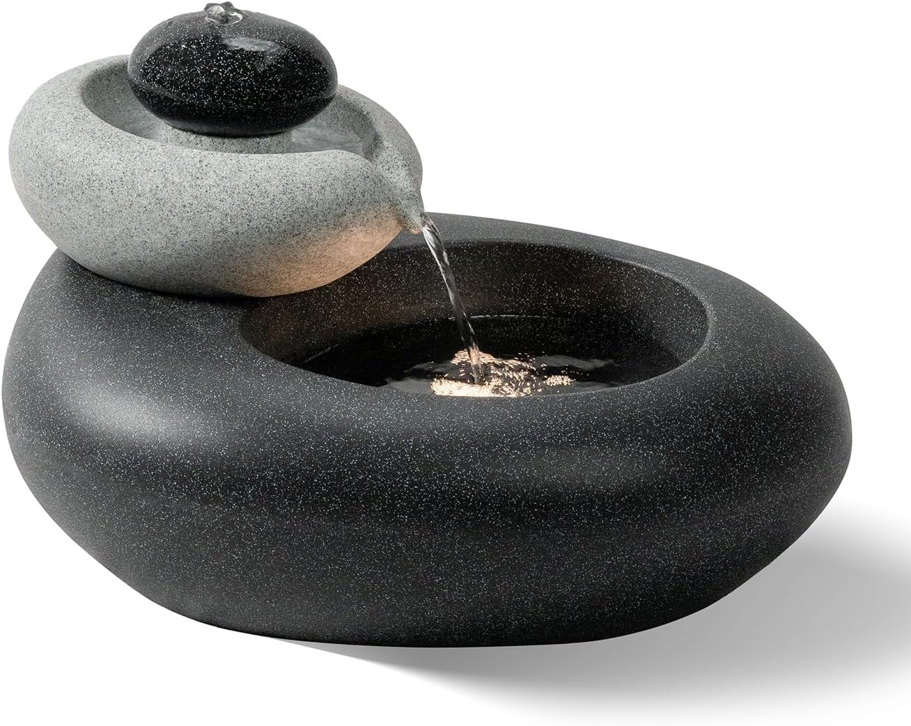 13.39' H Outdoor Water Fountain Made with Eco-Friendly Recyclable Materials, Polyethylene Rock Waterfall Outdoor Fountain, Garden Decor with LED Light & Pump for Patio, Backyard (13.39')