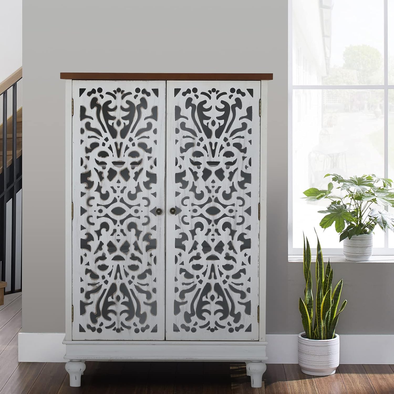 Sophia & William Tall Storage Cabinet 47.4', Decorative 2-Door Tall Accent Cabinet, for Living Room, Dining Room, White