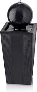 Alpine Corporation GIL786 Outdoor Floor Modern Sphere and Pedestal Soothing Waterfall Fountain for Garden 33', Black