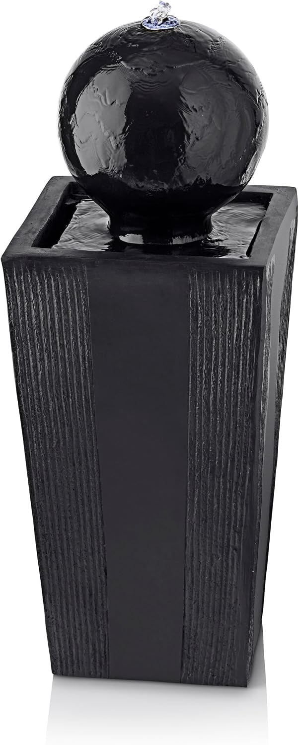 Alpine Corporation GIL786 Outdoor Floor Modern Sphere and Pedestal Soothing Waterfall Fountain for Garden 33', Black