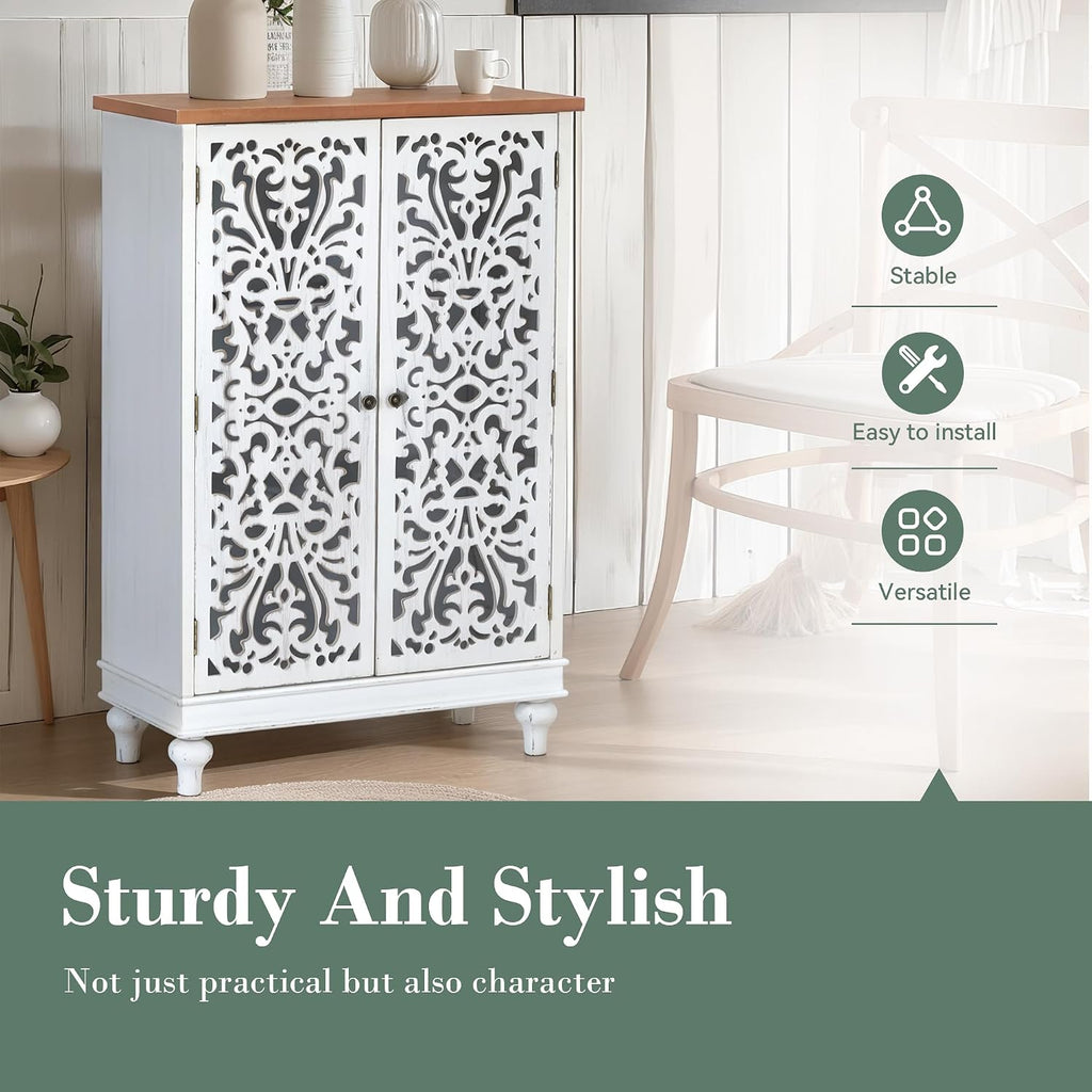 Sophia & William Tall Storage Cabinet 47.4', Decorative 2-Door Tall Accent Cabinet, for Living Room, Dining Room, White
