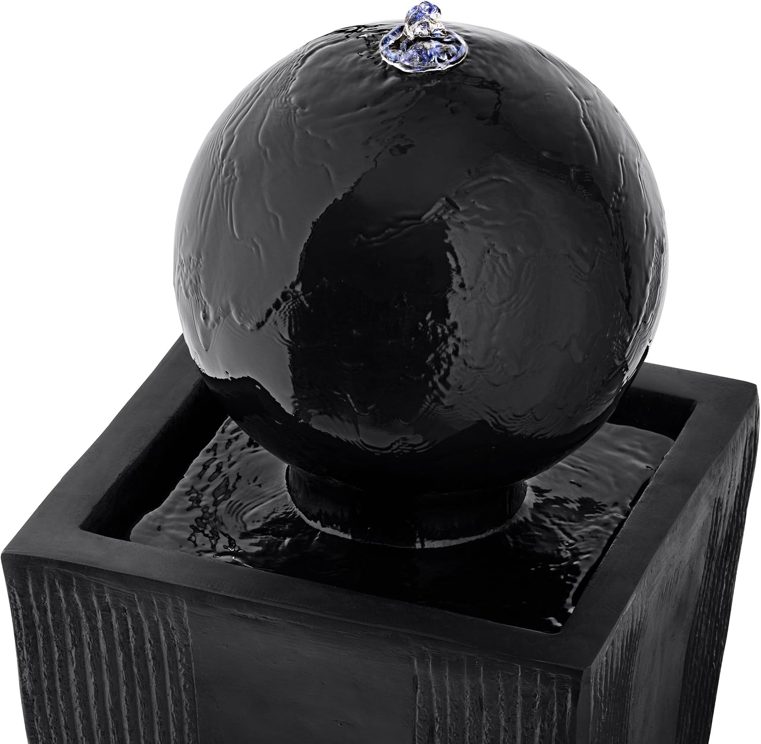 Alpine Corporation GIL786 Outdoor Floor Modern Sphere and Pedestal Soothing Waterfall Fountain for Garden 33', Black