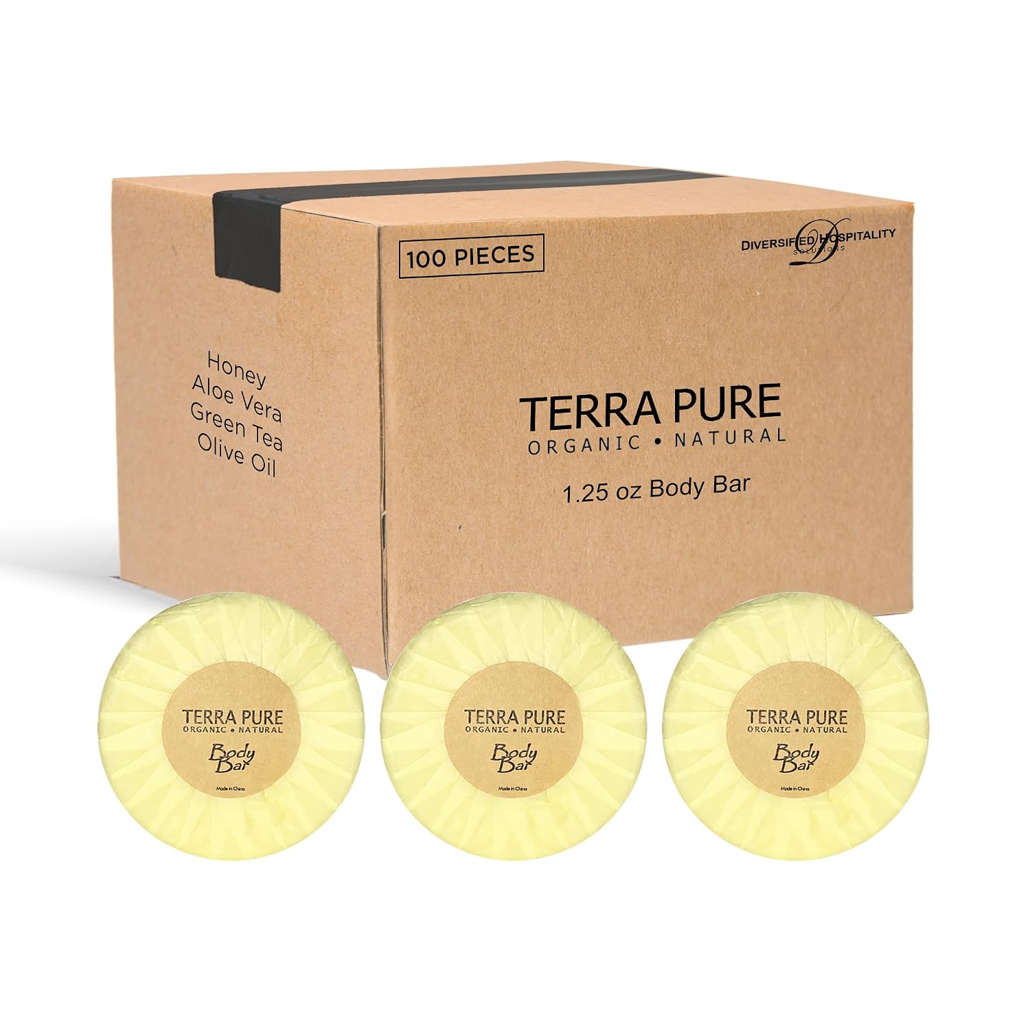 Terra Pure White Tea and Coconut | 150 pcs 1oz Shampoo and Conditioner, Body Wash, Lotion, 1.25oz Cleansing Bar and 100 pcs Bar Soap