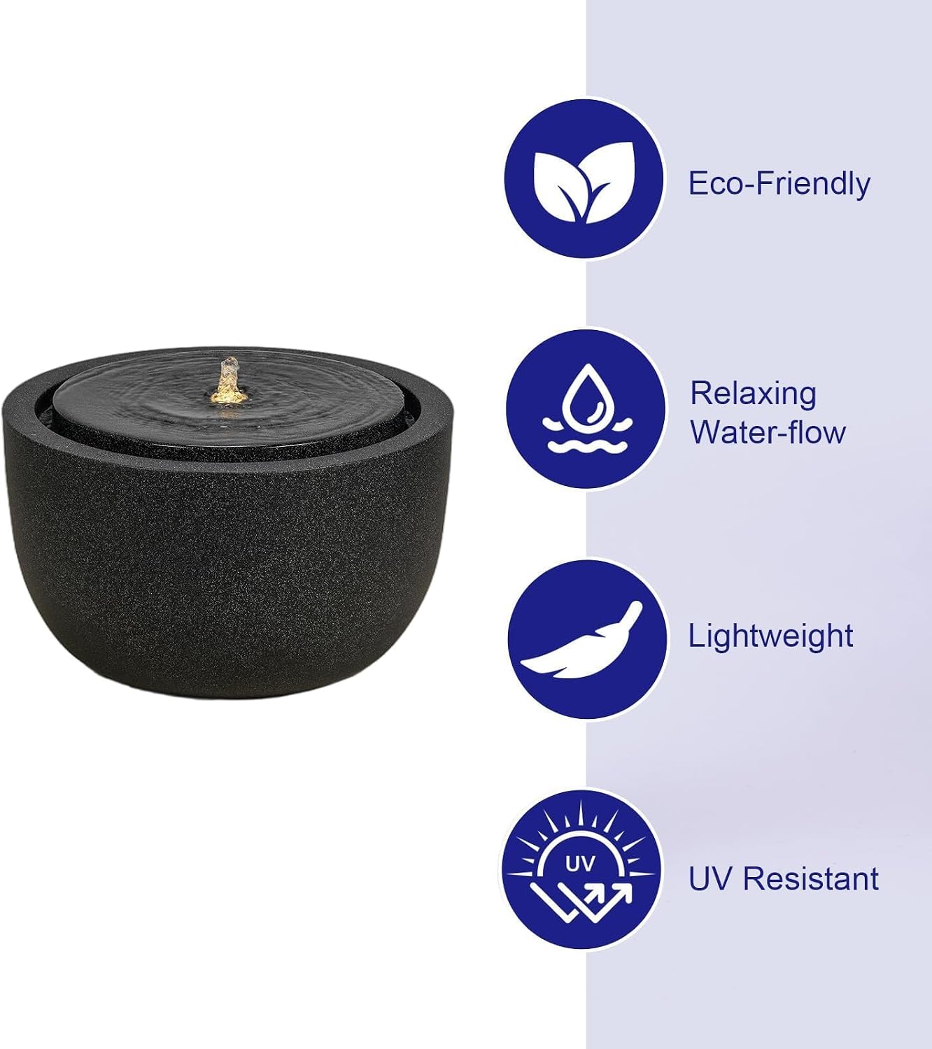12.60' H Outdoor Water Fountain Made with Eco-Friendly Recyclable Materials, Polyethylene Round Bubbler Water Fountain Outdoor, Garden Decor with LED Light for Patio, Porch, Backyard (12.60')