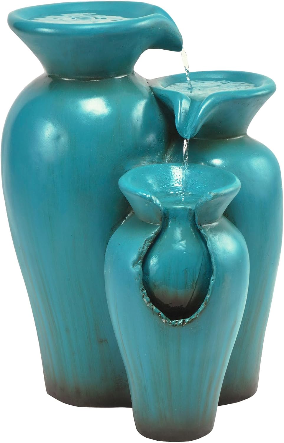 Alpine Corporation DIG246TUR 21' Outdoor 3-Tiered Pots Water Fountain – Cascading Ceramic Water Feature with Built-In Pump for Gardens, Patios, Yards, and Outdoor Décor, Turquoise