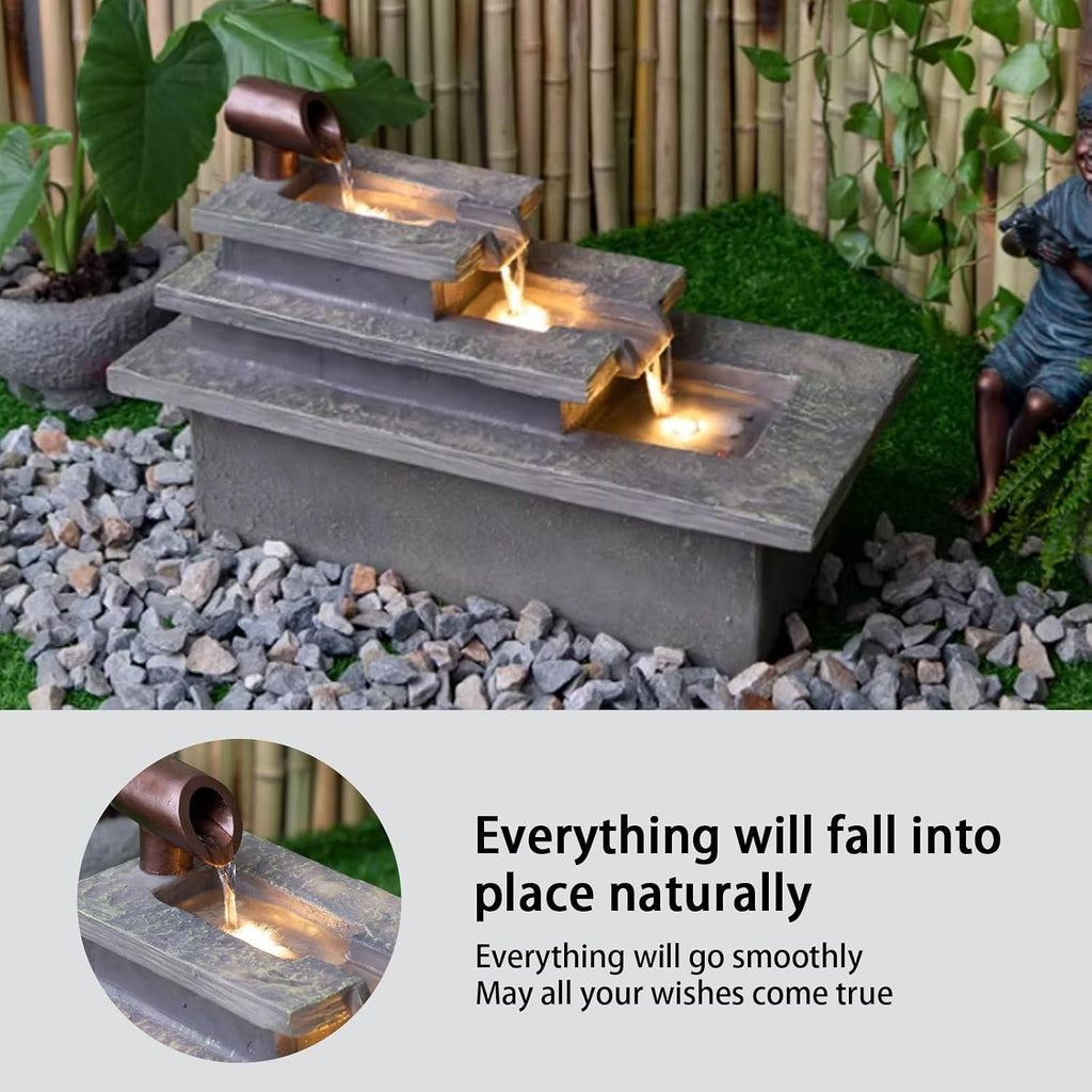 Tabletop Water Fountain, Resin, LED Light, Quiet Pump, Feng Shui, Desktop Waterfall, Cascading Feature, Zen Meditation, for Home Office Living Room Bedroom(A,9 * 4.1 * 5.3IN)
