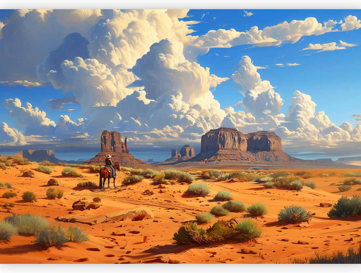 artgeist Premium wall Mural Lone Ranger 118x83 in Non-Woven Wallpaper Monument Valley Cowboy Horse Desert Western wall Art Clouds Adventure Horseback Beige Brown Home Decor o-H-10001-a-a