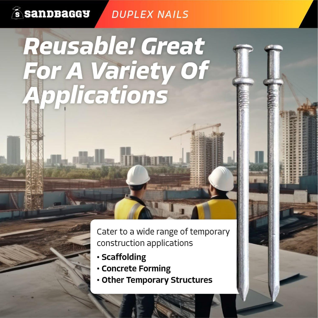 Sandbaggy 16d Duplex Nails (3.5' Long) - Temporary Construction, Concrete Forms, Scaffolding - 8 Gauge Steel - Smooth Shank, Flat Head - Removable/Reusable (20000)