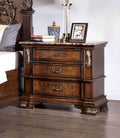 MASARA 4-Piece Traditional Queen Bedroom Set in Brown Cherry Finish, Engineered Leatherette, Marble, Polyresin, Solid Wood, Others