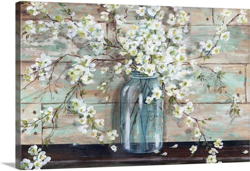 CANVAS ON DEMAND Blossoms in Mason Jar Canvas Wall Art Print by Tre Sorelle Studios, Home Decor, Spring Artwork, 48'x32' Floral Artwork, 48'x32'