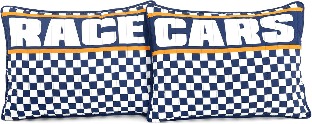 Lush Decor Racing Cars Reversible Quilt Queen Size 5 Piece Set Full/Queen Navy - Kids Bedding Set Queen Quilt - Car Decor
