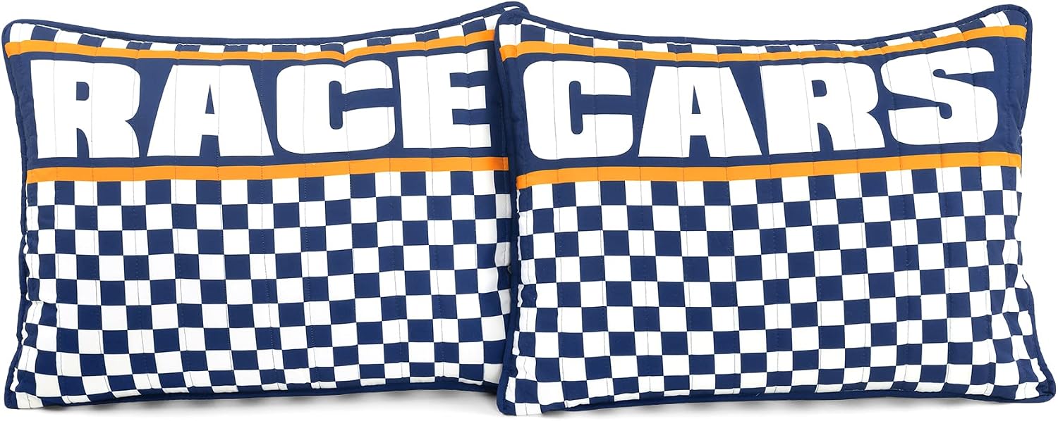 Lush Decor Racing Cars Reversible Quilt Queen Size 5 Piece Set Full/Queen Navy - Kids Bedding Set Queen Quilt - Car Decor