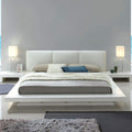 MASARA 5-Piece Contemporary Bedroom Set in White Finish with Low Profile Bed, Padded Leatherette Headboard, High Gloss Lacquer Finish, Solid Wood and Veneer (Queen)