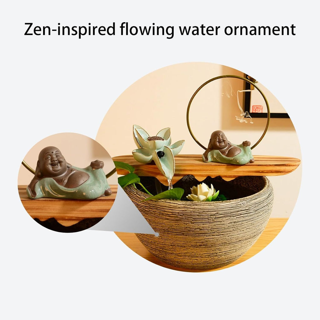 Tabletop Waterfall Fountain, Zen Meditation, Resin, Indoor Water Feature for Home, Office, Bedroom, Living Room, Space, Fengshui Decor(A,12.5 * 12.5 * 9.8in)