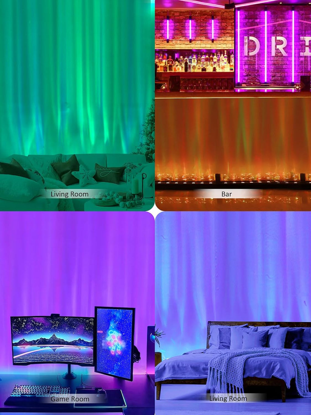 RGBW Dynamic Wave Wall Light, Ocean Wave Projector Light ith Music Sync, Color Changing Wall Washer Lamp with Remote & APP, Aurora Projector Ambient Light for Gaming Living Room,1 Pack
