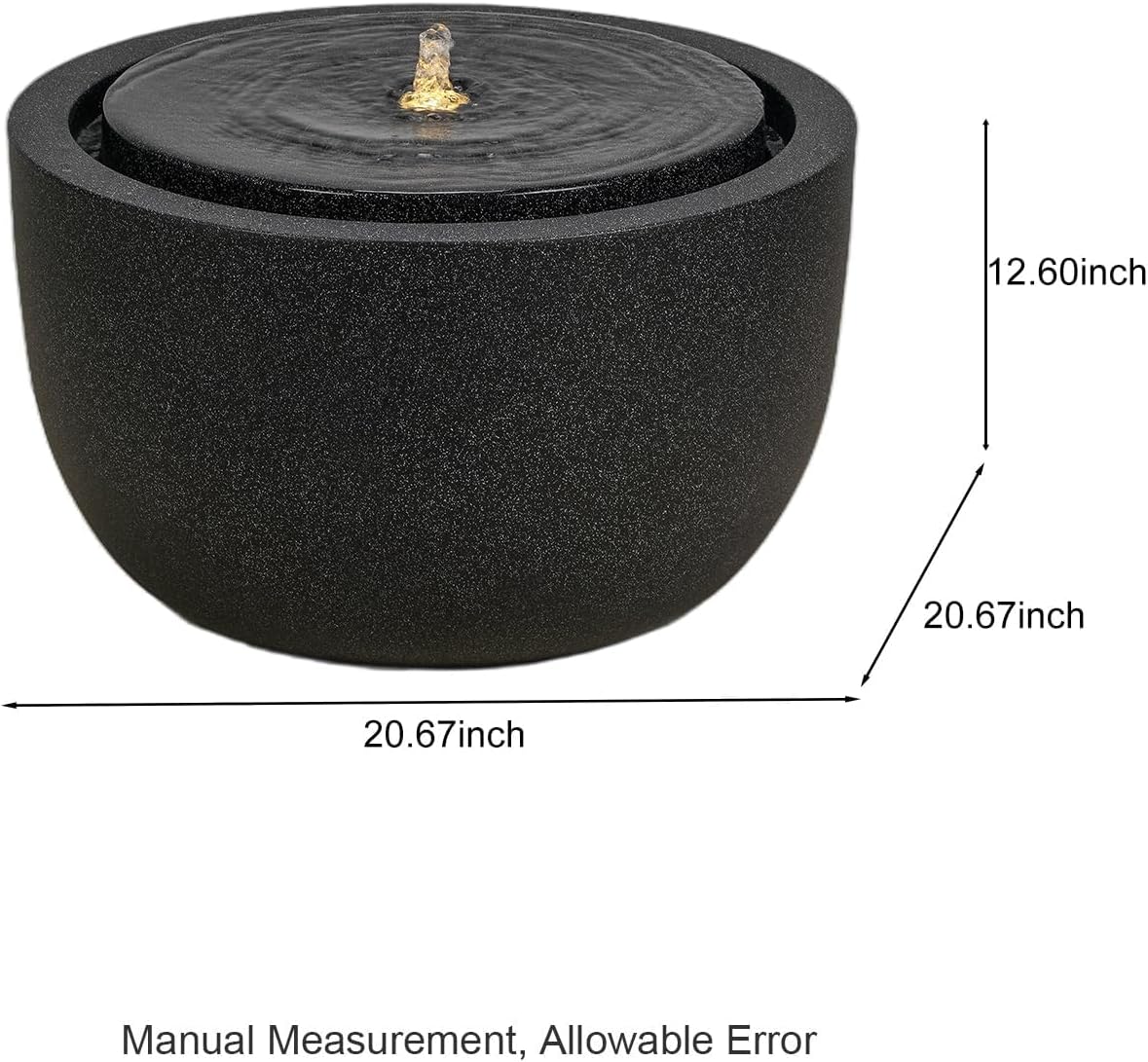 12.60' H Outdoor Water Fountain Made with Eco-Friendly Recyclable Materials, Polyethylene Round Bubbler Water Fountain Outdoor, Garden Decor with LED Light for Patio, Porch, Backyard (12.60')