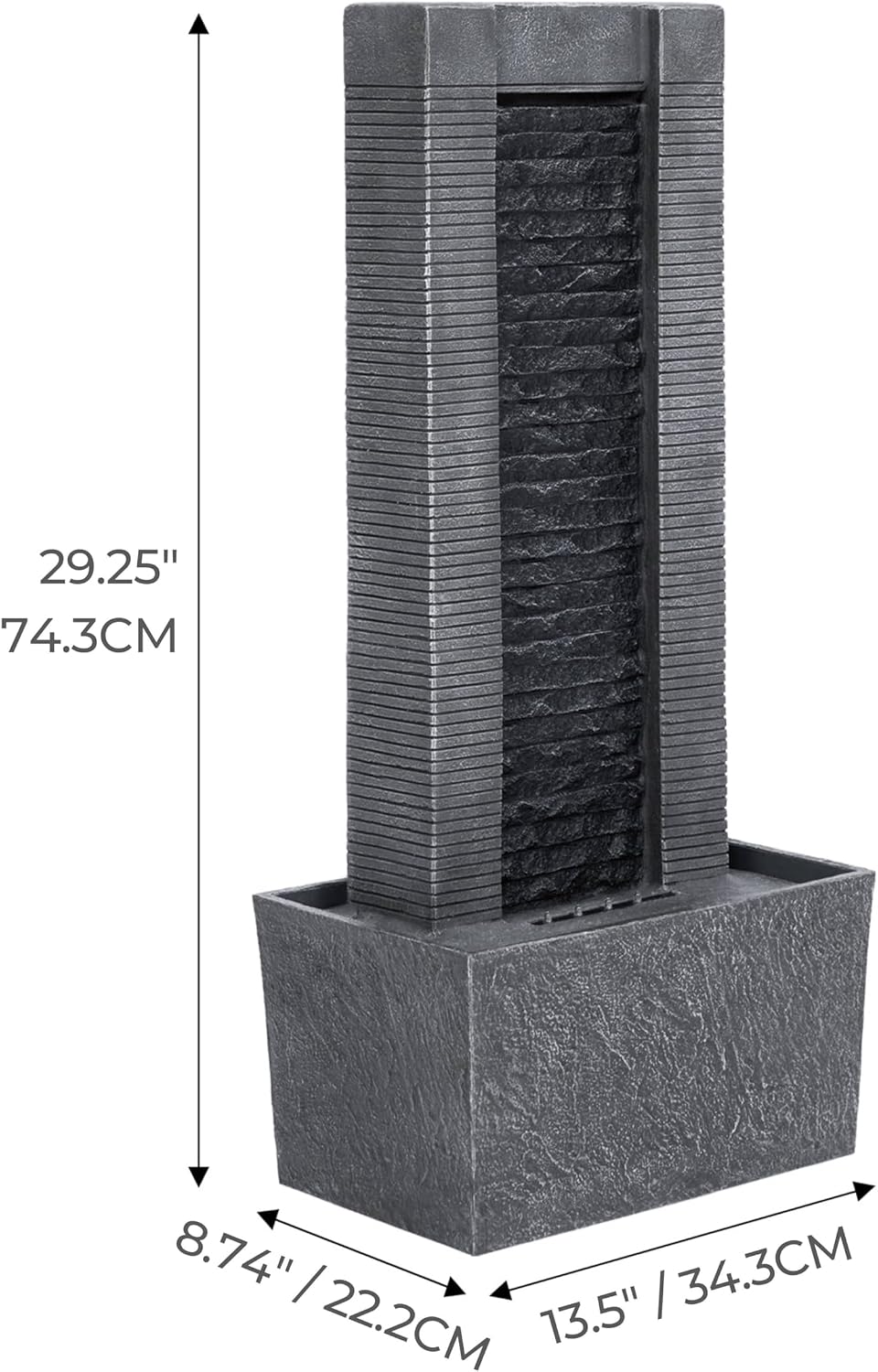 Teamson Home 29.25' Demeter Indoor/Outdoor Modern Waterfall Fountain with LED Lights, Black and Stone Gray