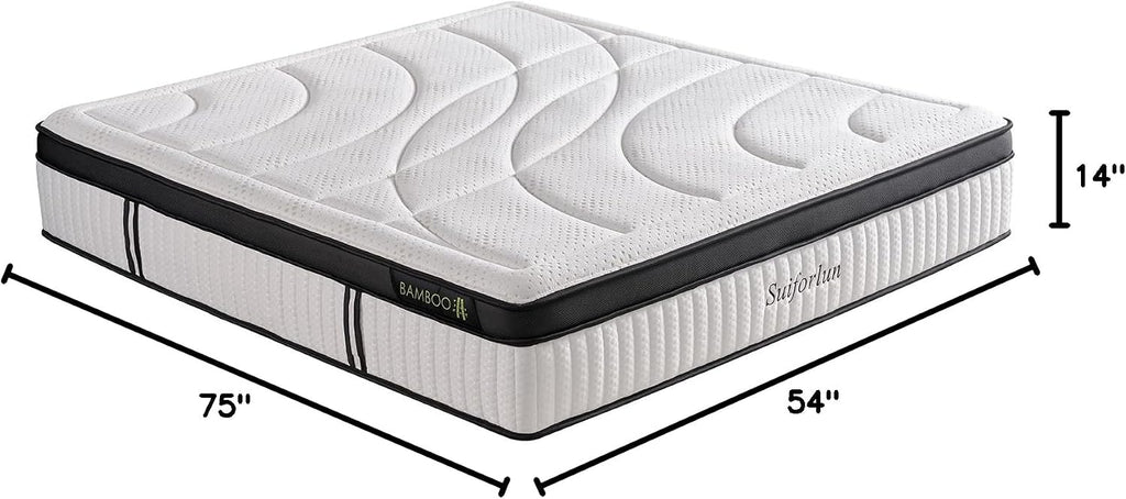 Suiforlun Full Size Mattress, 14 Inch Gel Memory Foam Hybrid Full Mattress in a Box with Pocket Springs, Euro Top Luxury 7 Premium Layers, Cooling Comfort & Pain Relief, Medium-Firm