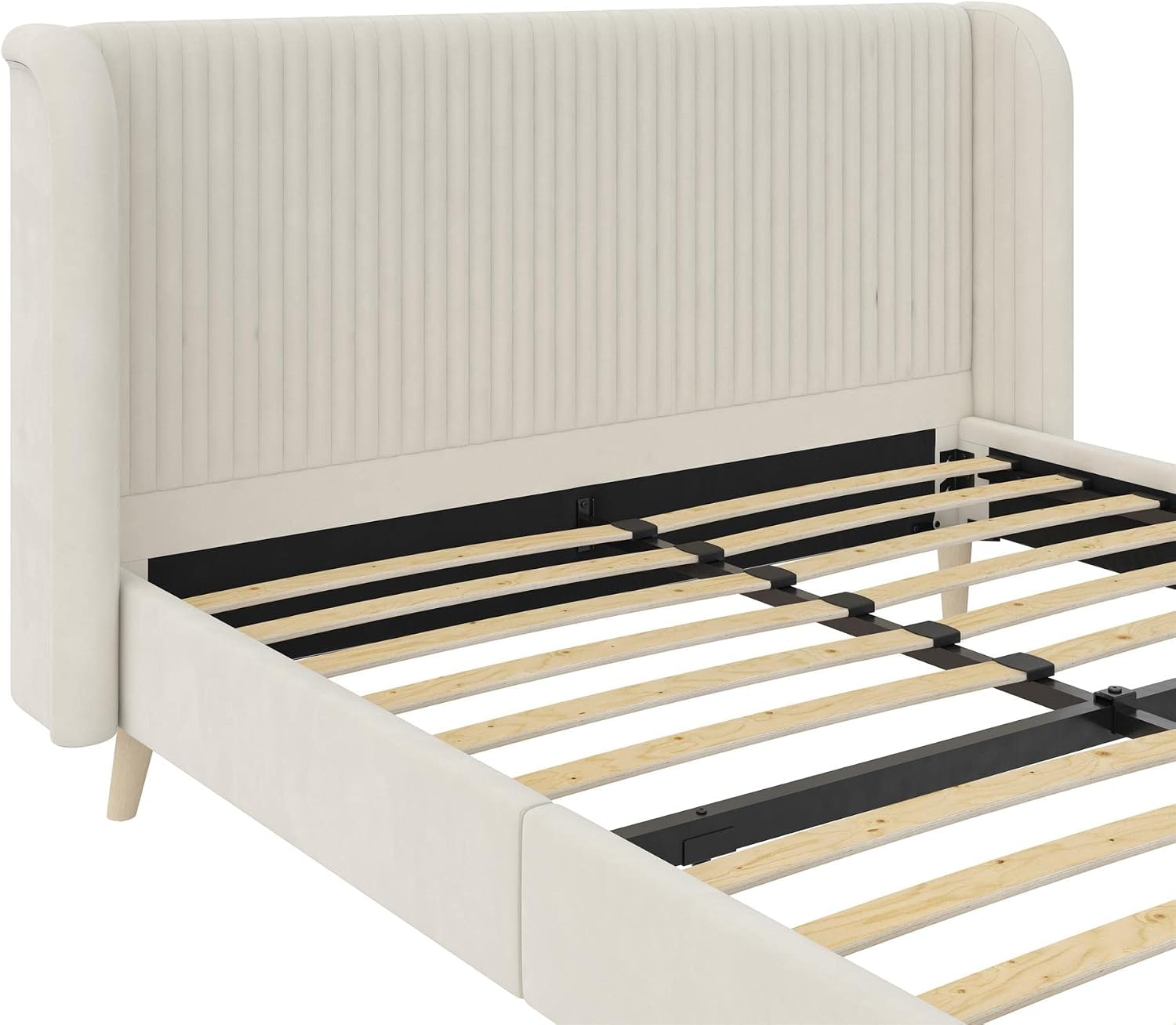 Novogratz Holly Upholstered Wingback Bed Frame, Queen, Ivory Velvet