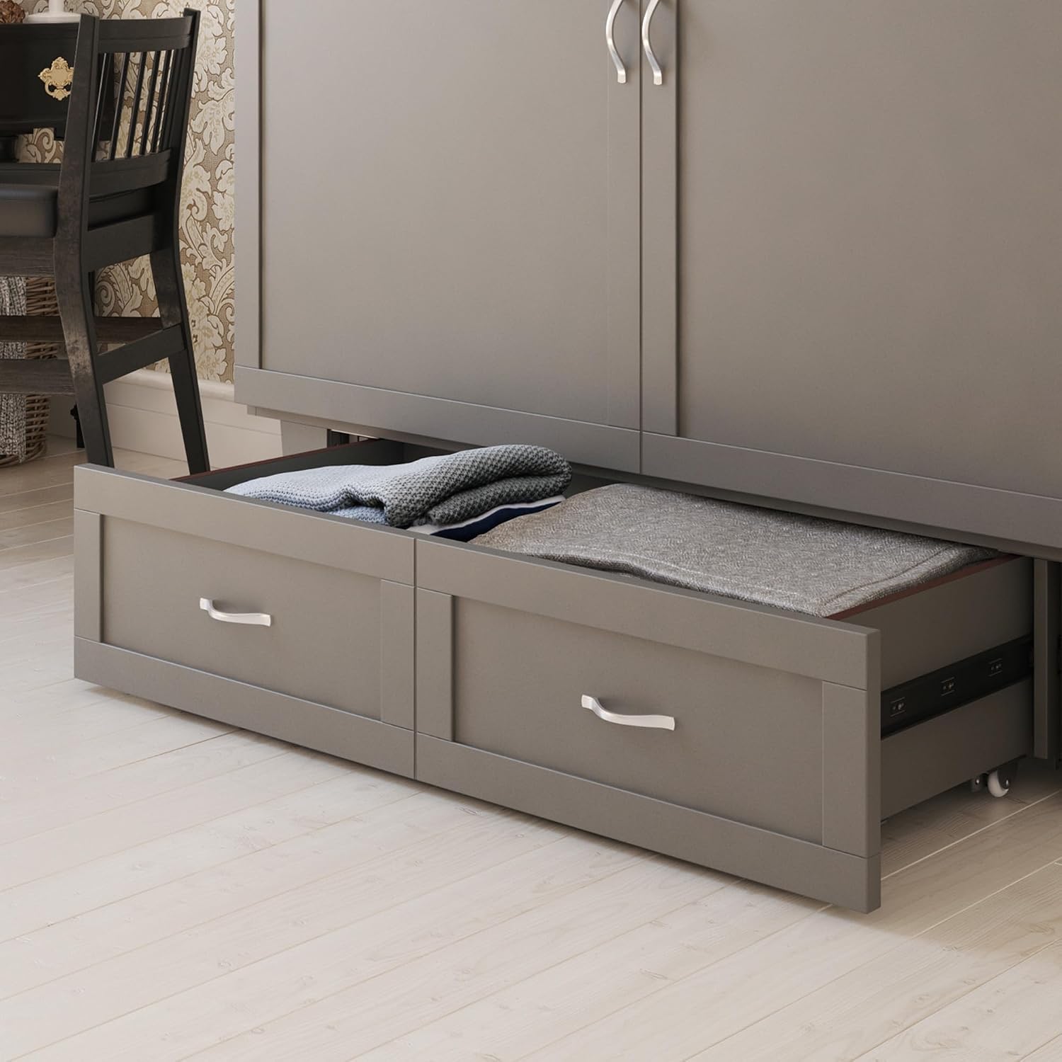 AFI, Monroe Queen Murphy Bed Chest with 6' Mattress, Storage Drawer & Built-in USB Charger, Grey