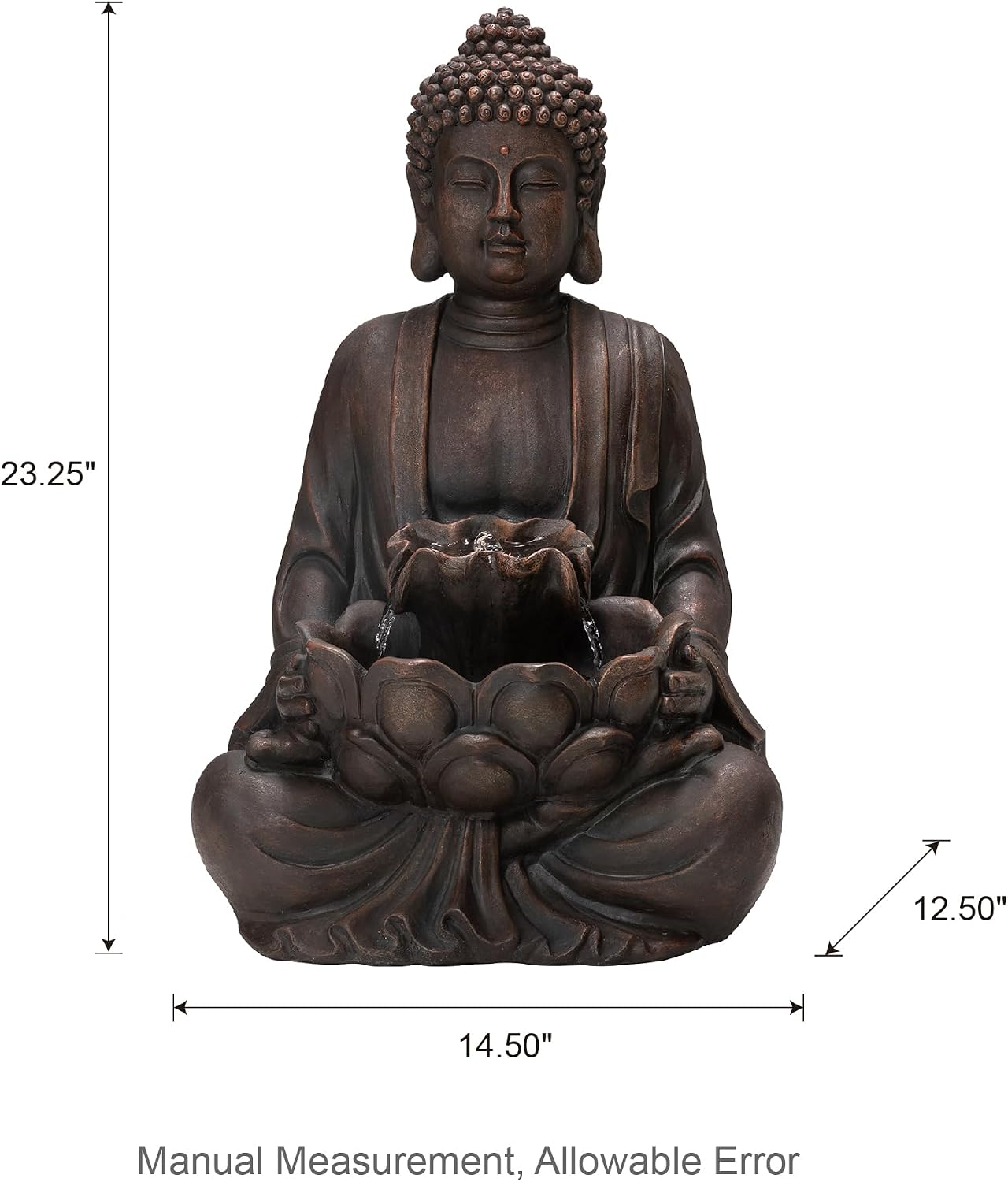 Glitzhome 24' H Zen Style Meditating Buddha Water Fountain Statue with Pump and LED Light, 2 Tier Waterfalls Resin Indoor Outdoor Floor Fountain for Garden Patio Backyard Decking
