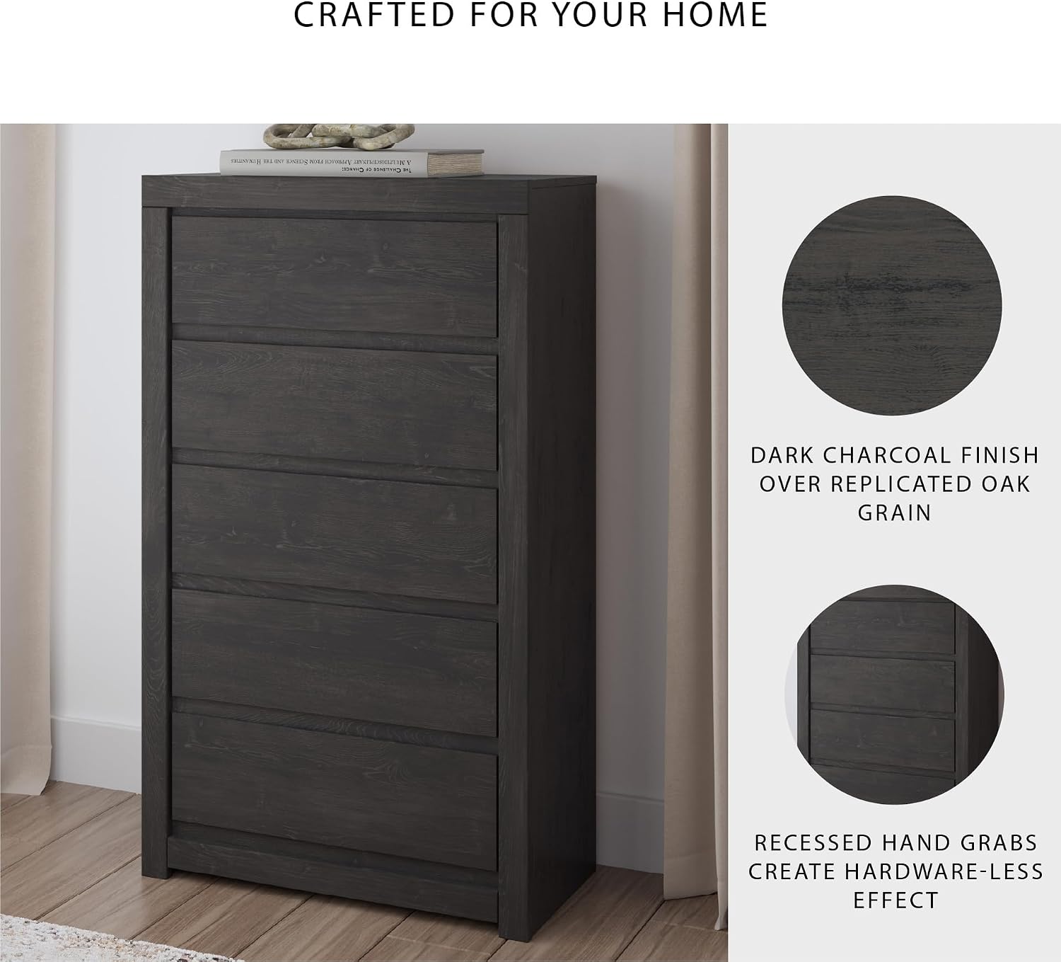 Signature Design by Ashley Parlayon Casual 5-Drawer Chest of Drawers with Safety Stop, Gray