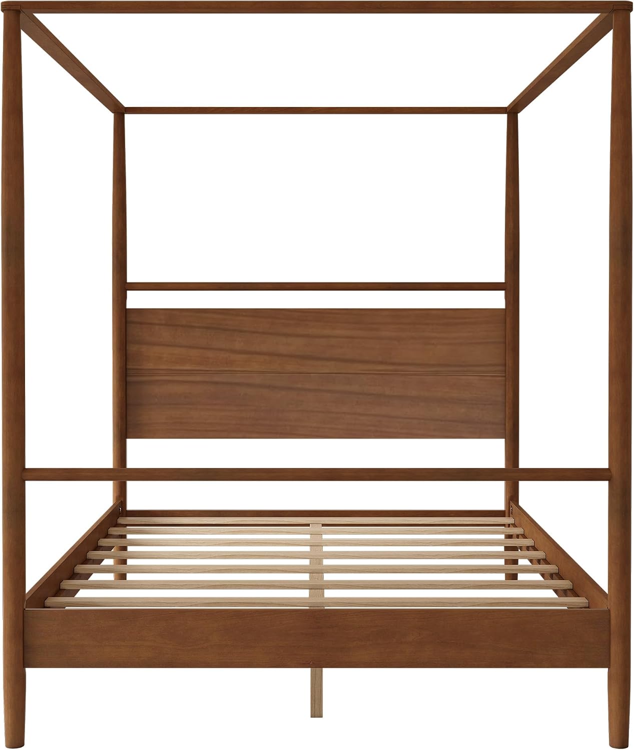 Queen Size Canopy Bed Frame with Headboard, Four-Poster Wood Platform Bed, No Box Spring Needed ﻿(Queen)