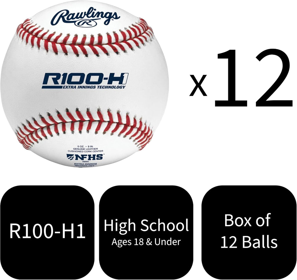 Rawlings | NFHS NOCSAE High School Baseballs | 12 Count | R100-H1 / R100-H2 / R100-H3 / RNF Options