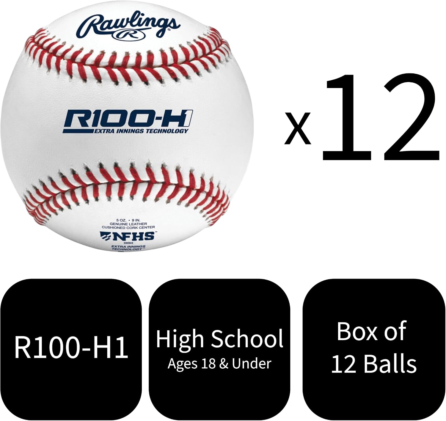 Rawlings | NFHS NOCSAE High School Baseballs | 12 Count | R100-H1 / R100-H2 / R100-H3 / RNF Options