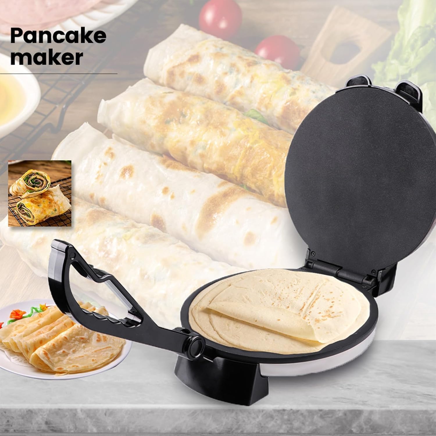 1800w Electric Roti Maker – 10-inch Non-stick Chapati & Tortilla Machine With Adjustable Temperature, Double-sided Heating For Pizza, Pita, Quesadillas